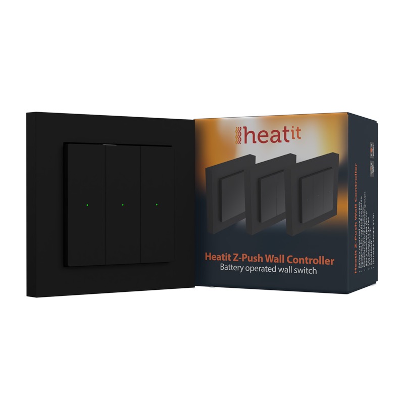 Heatit Z-Push Wall Controller (Black Matt), Z-Wave Heatit Z-Push Wall Controller (Black Matt), Z-Wave